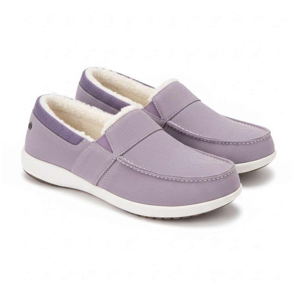 Spenco Fiesta Cozy Slip-On Elderberry Purple Suede‎ Faux Fur Loafers Womens 11D